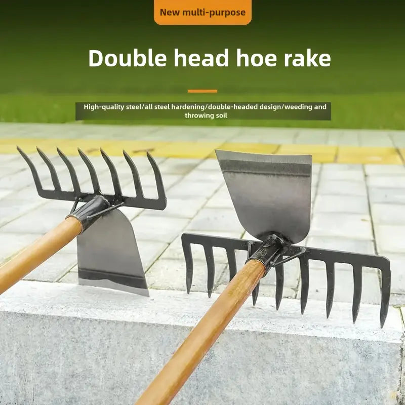 Outil agricole 2 en 1 – Pioche et Râteau Robustes pour Cultiver et Désherber Facilement