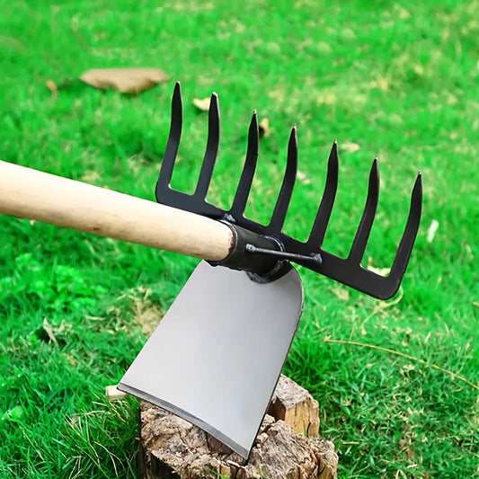 Outil agricole 2 en 1 – Pioche et Râteau Robustes pour Cultiver et Désherber Facilement