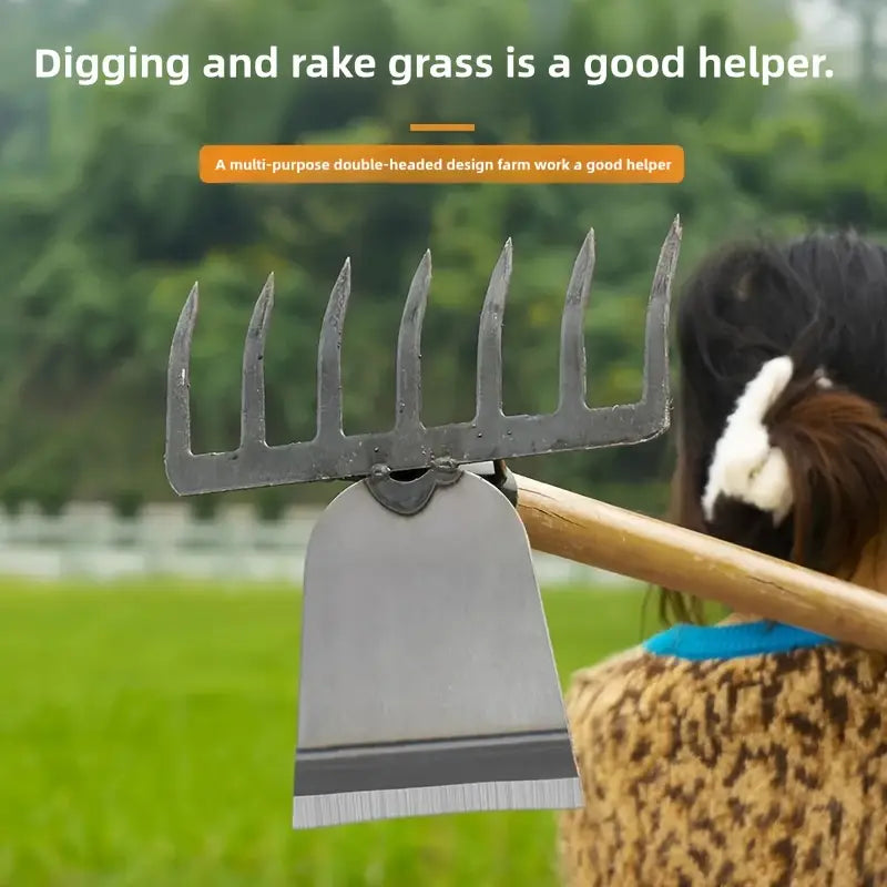 Outil agricole 2 en 1 – Pioche et Râteau Robustes pour Cultiver et Désherber Facilement