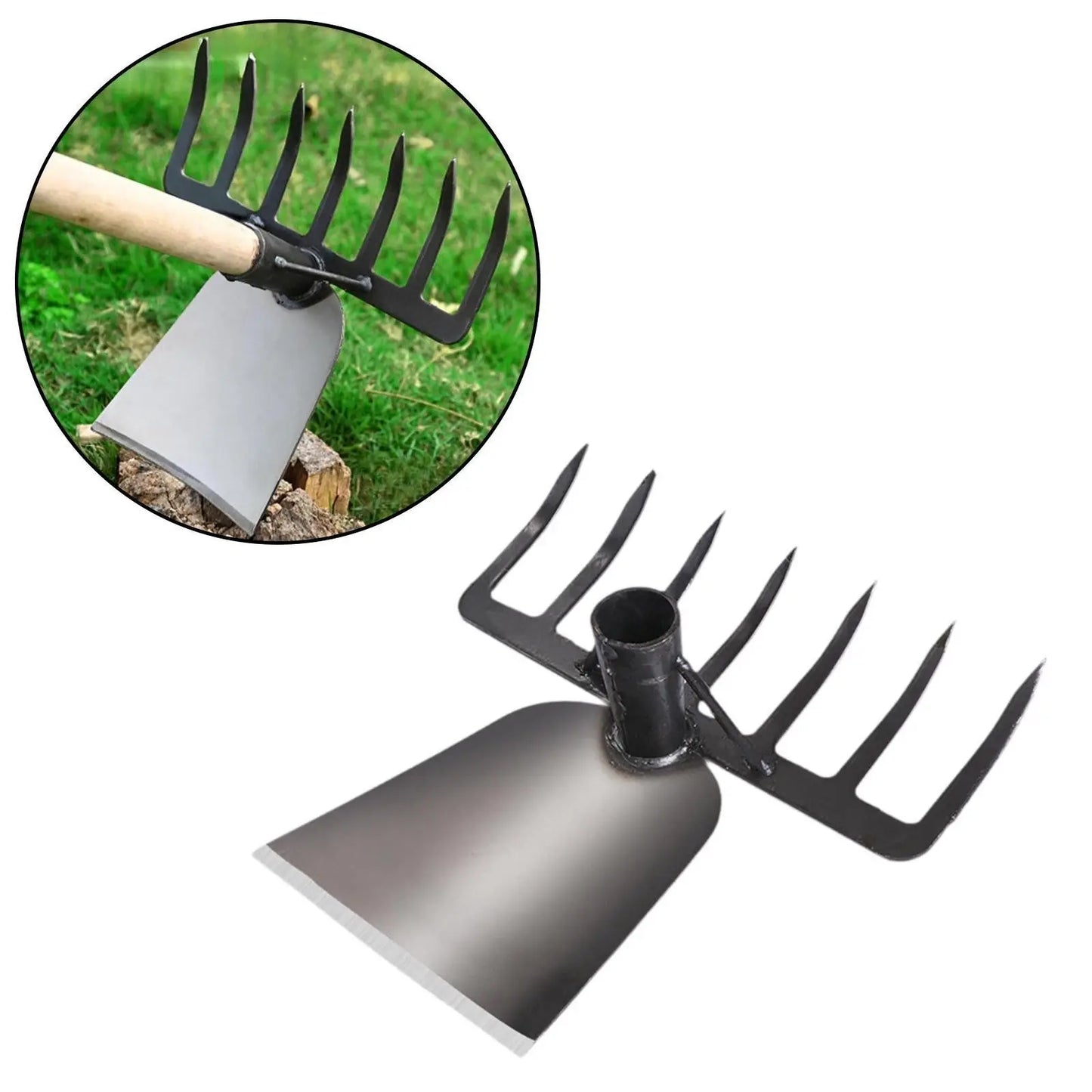 Outil agricole 2 en 1 – Pioche et Râteau Robustes pour Cultiver et Désherber Facilement